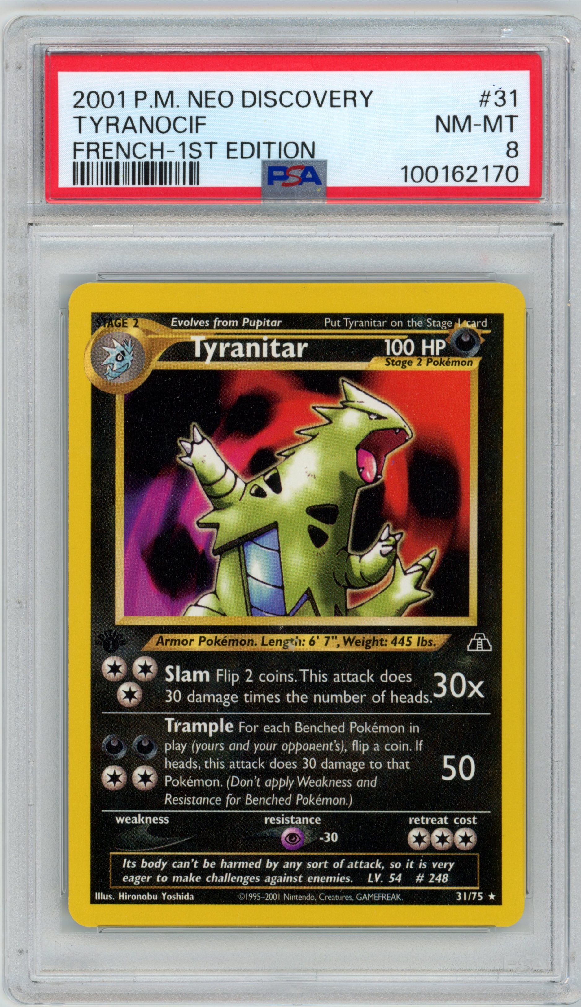 Tyranitar 31/75 1st Edition Neo Discovery PSA 8 LABEL ERROR — recto