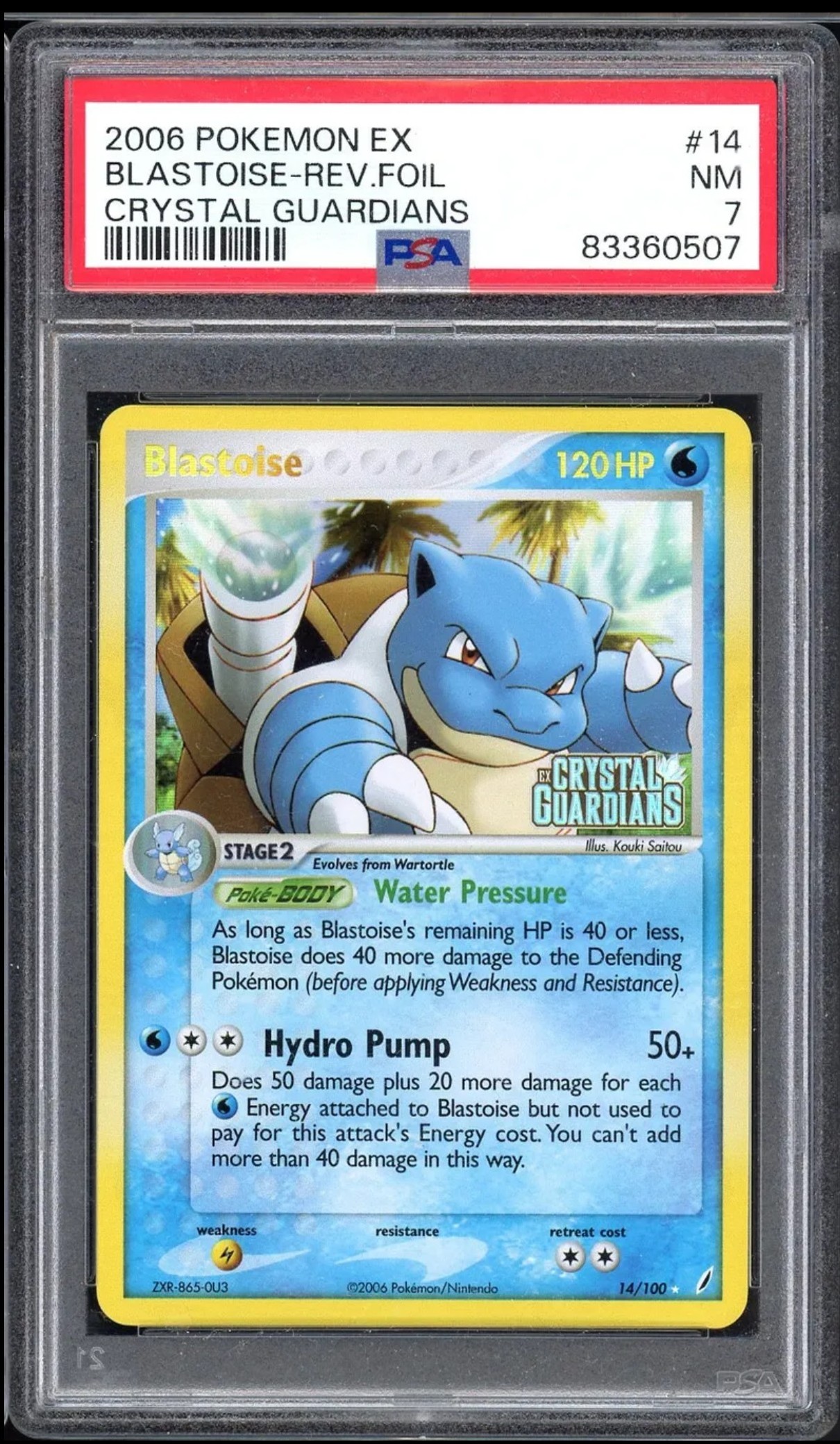 Blastoise reverse stamped 14/100 Crystal Guardians PSA 7 — recto