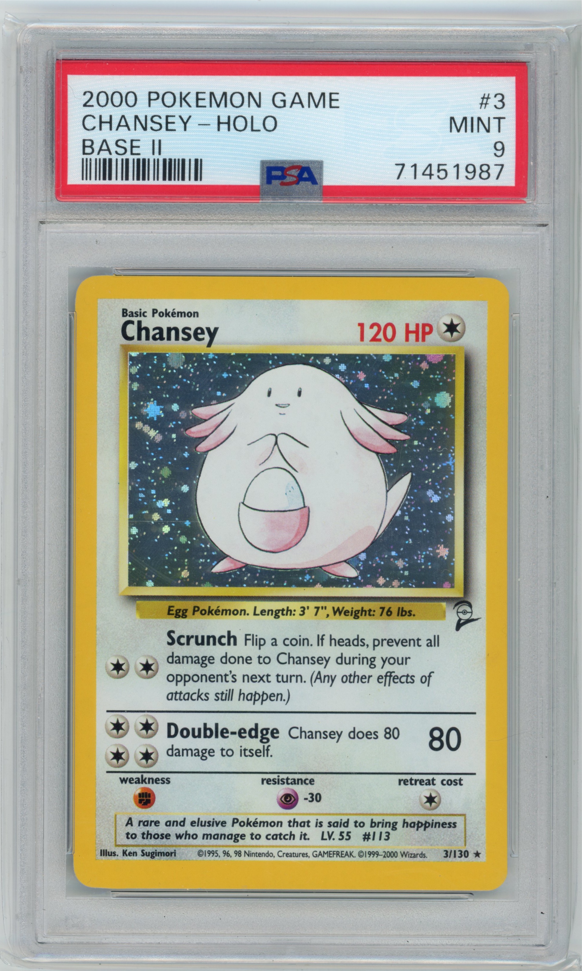 Chansey 3/130 Base Set 2 PSA 9 — recto